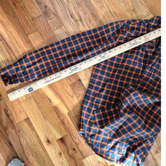 Banana Republic Untucked Fit Orange Blue Plaid Flannel Shirt Men’s Size S Cotton - Picture 7 of 7